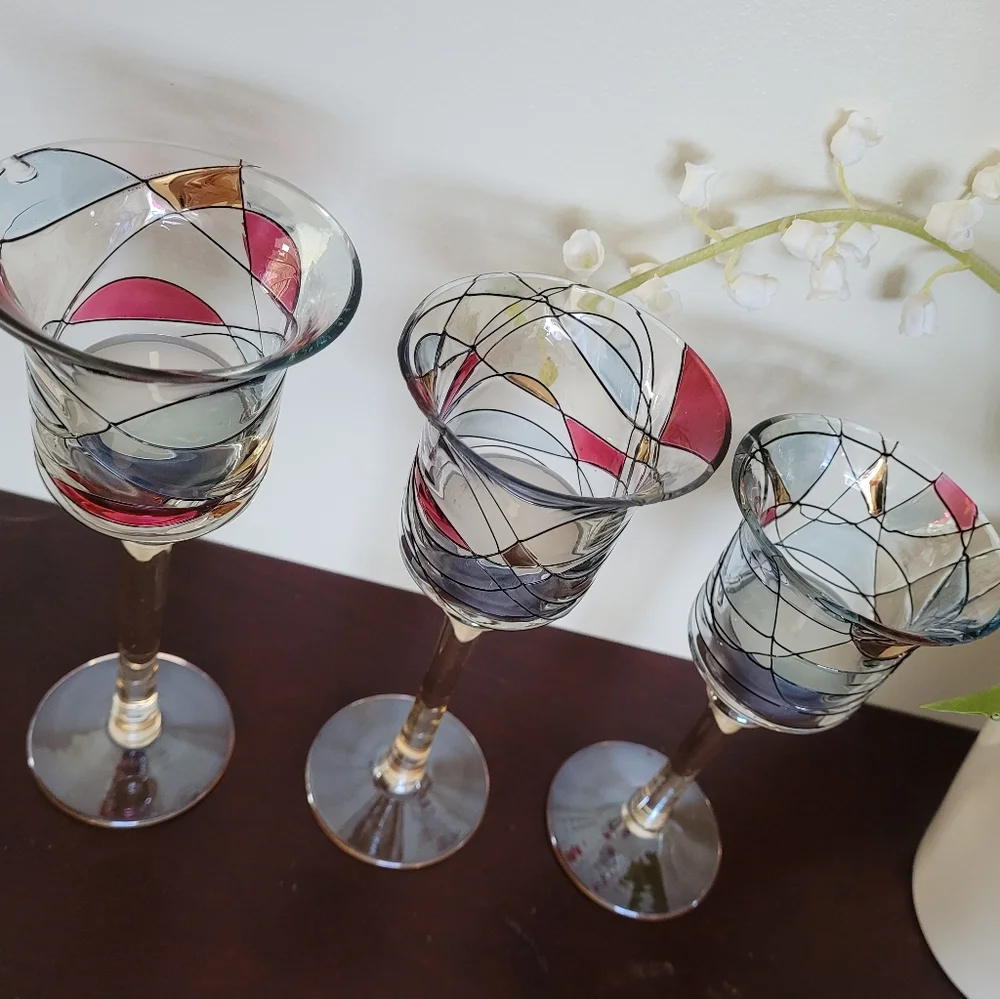 Glass candle holders lot of 3